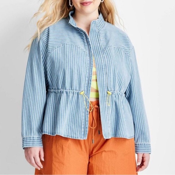 NWT! Future Collective Gabriella Karefa-Johnson striped peplum denim jacket - Picture 1 of 6